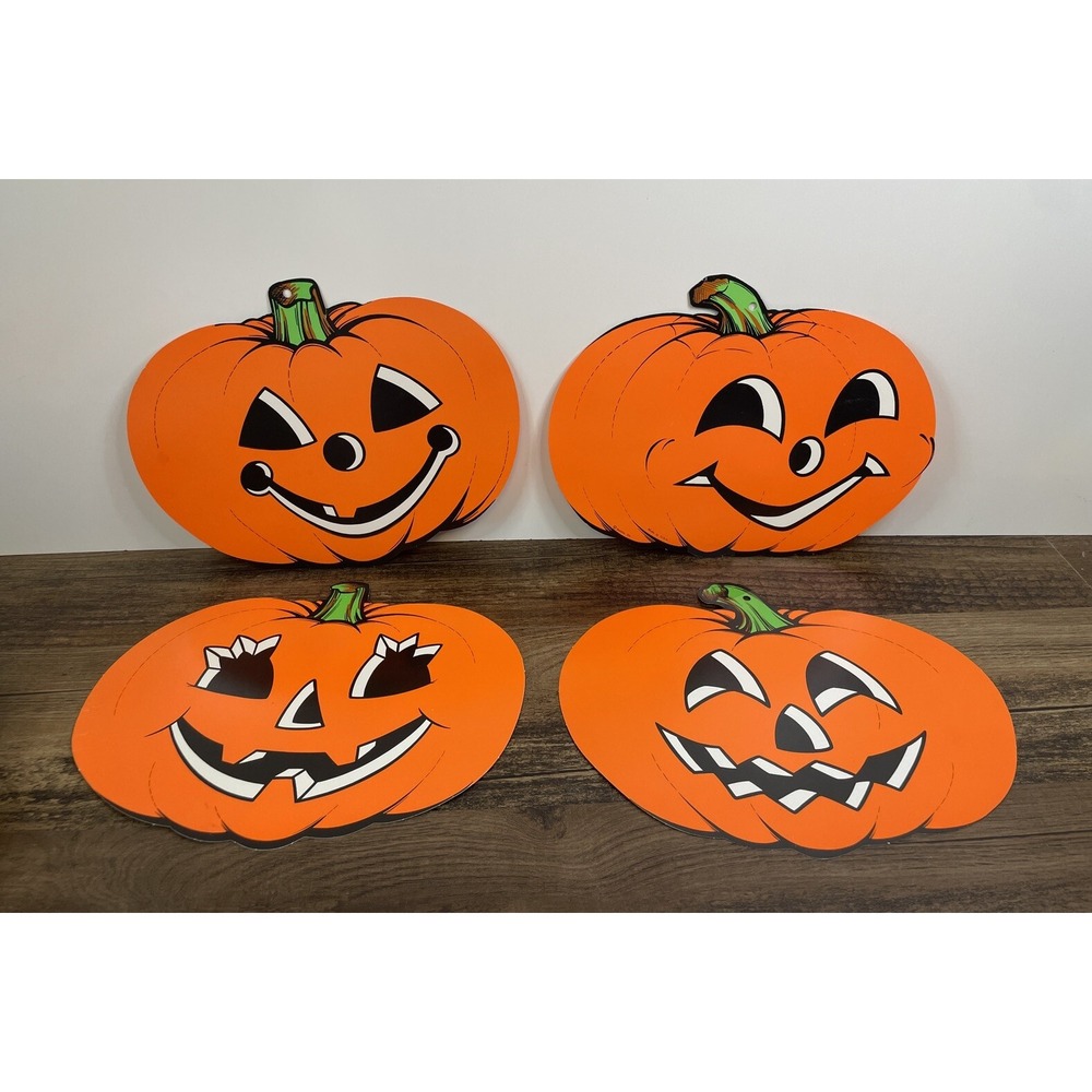 Vintage Lot Of 4 Pumpkin Jack-O-Lantern Beistle Die Cut Halloween Decor Diecut